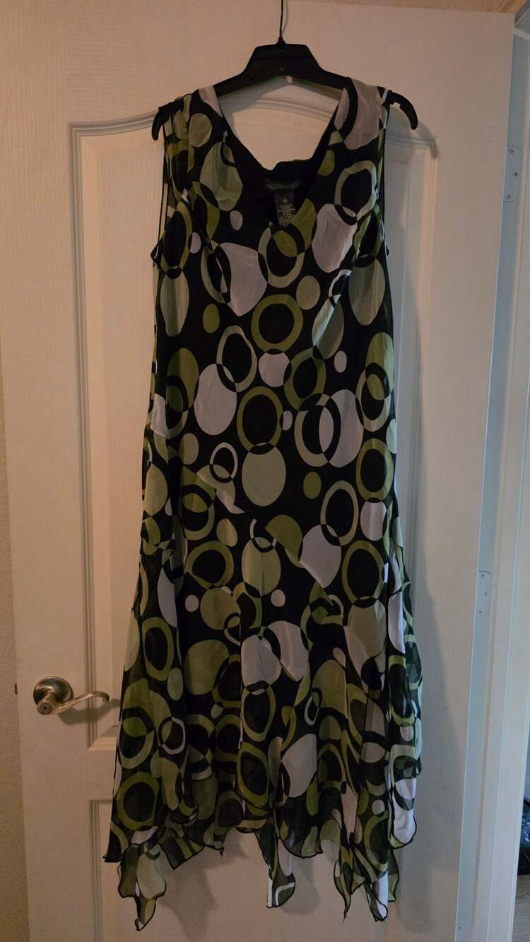 Jonathan Martin Studio Dress Size 18W Black Green Geometric Print